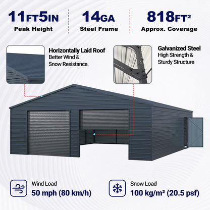 25' x 33' Metal Garage with Double Roll-Up Door & Side Door