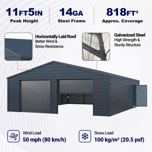 25' x 33' Metal Garage with Double Roll-Up Door & Side Door