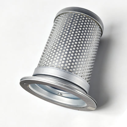 A cylindrical metal mesh filter cartridge