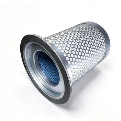 A cylindrical metal air filter