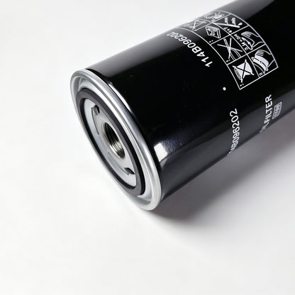 A close-up shot of a black cylindrical automotive oil filter