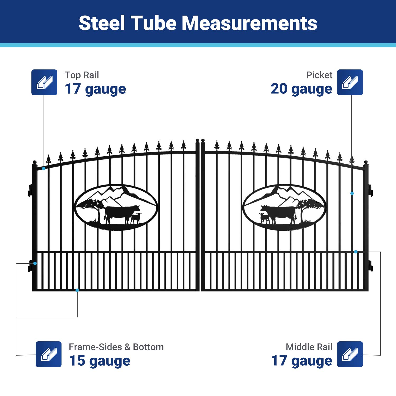 Ox pattern driveway gate frame steel tube measurements#design_ox