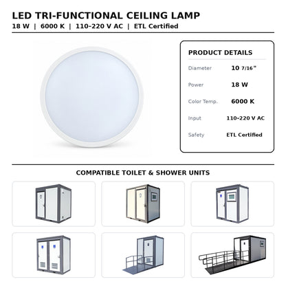 Portable Toilet LED Tri-Functional Ceiling Lamp