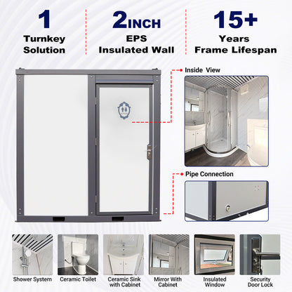 Portable Toilet with Acrylic Shower Room
