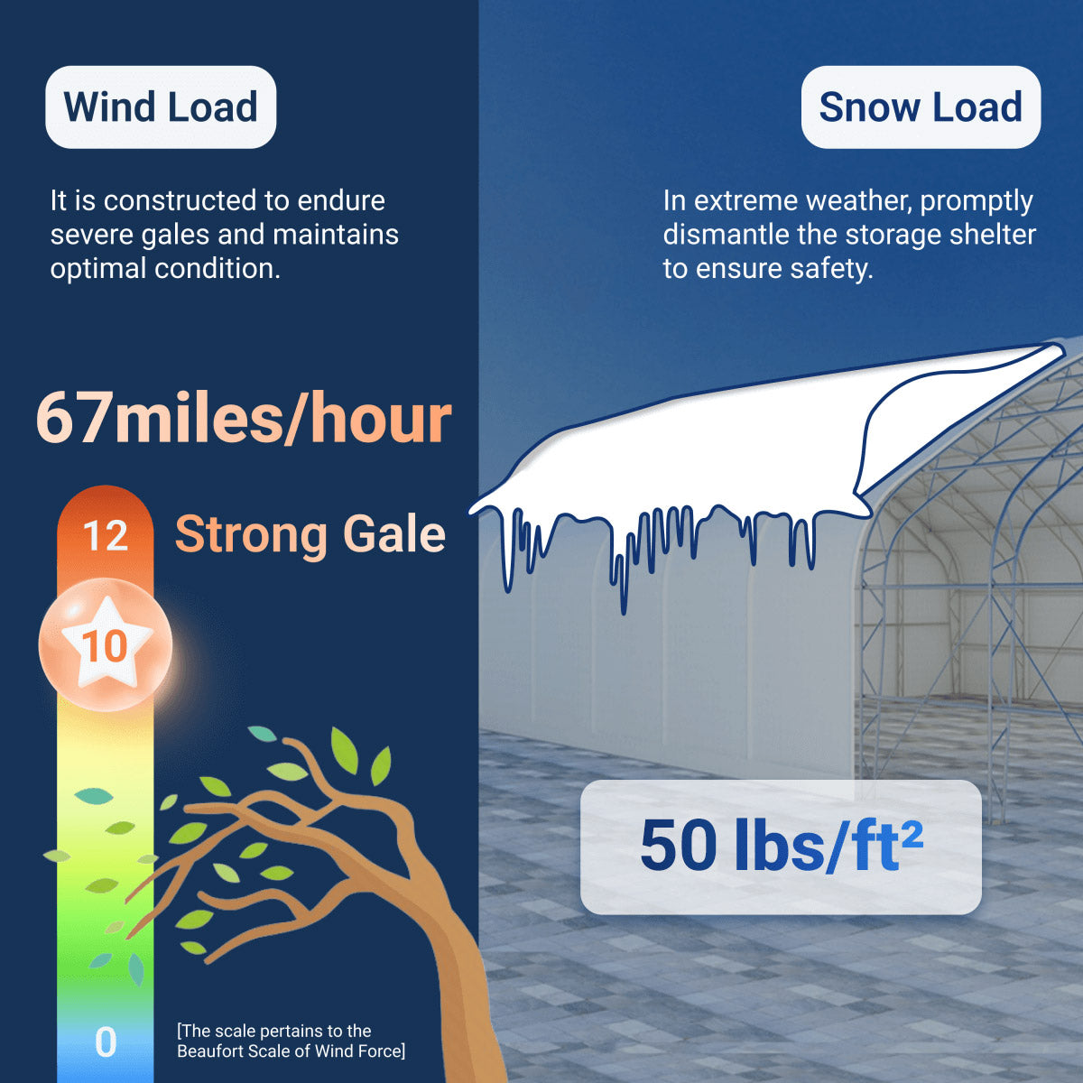 Reinforced storage shelter wind and snow load 
