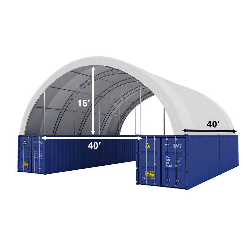 40'x40'x15' Double Truss Shipping Container Canopy Shelter, Outside-Dimension