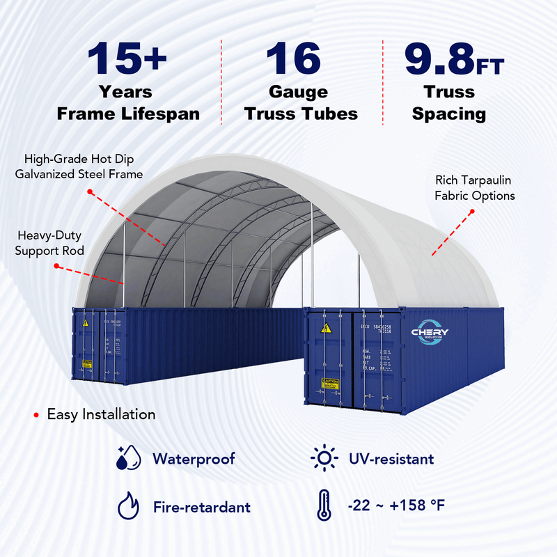 40'x40'x15' Double Truss Shipping Container Canopy Shelter, Outside-Product Features