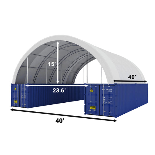 40'x40'x15' Double Truss Shipping Container Canopy Shelter, Outside-Dimension