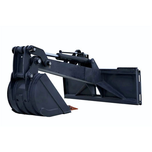 Black excavator bucket on a white background