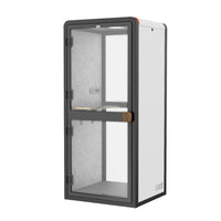 Small glass display cabinet with a black frame on a white background#color_White