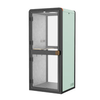 Small glass-enclosed cabinet with a green body and black frame on a white background#color_Green
