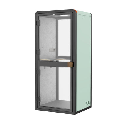 Small glass-enclosed cabinet with a green body and black frame on a white background#color_Green