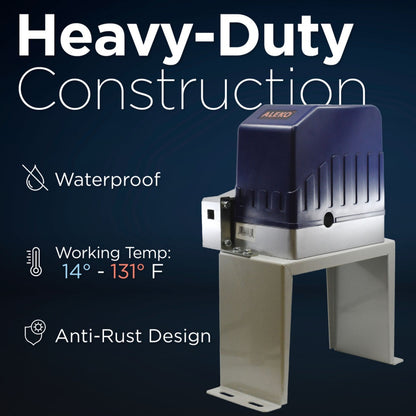 Heavy-duty construction component with features listed on a dark background