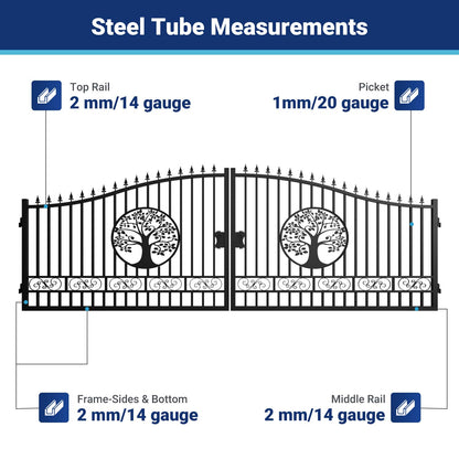 Steel tube measurements for 20x8 ft Steel Dual Swing Driveway Gate with Wider Goalposts