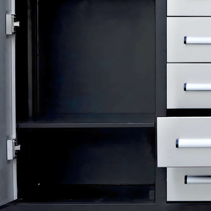 our 7ft 10-drawers workbench features adjustable cabinets to maximize your storage