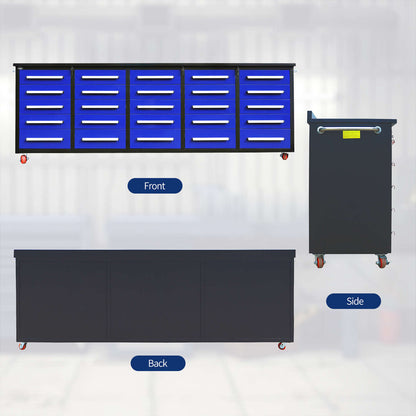the front, back and side look of the 10ft garage cabinet#color_blue