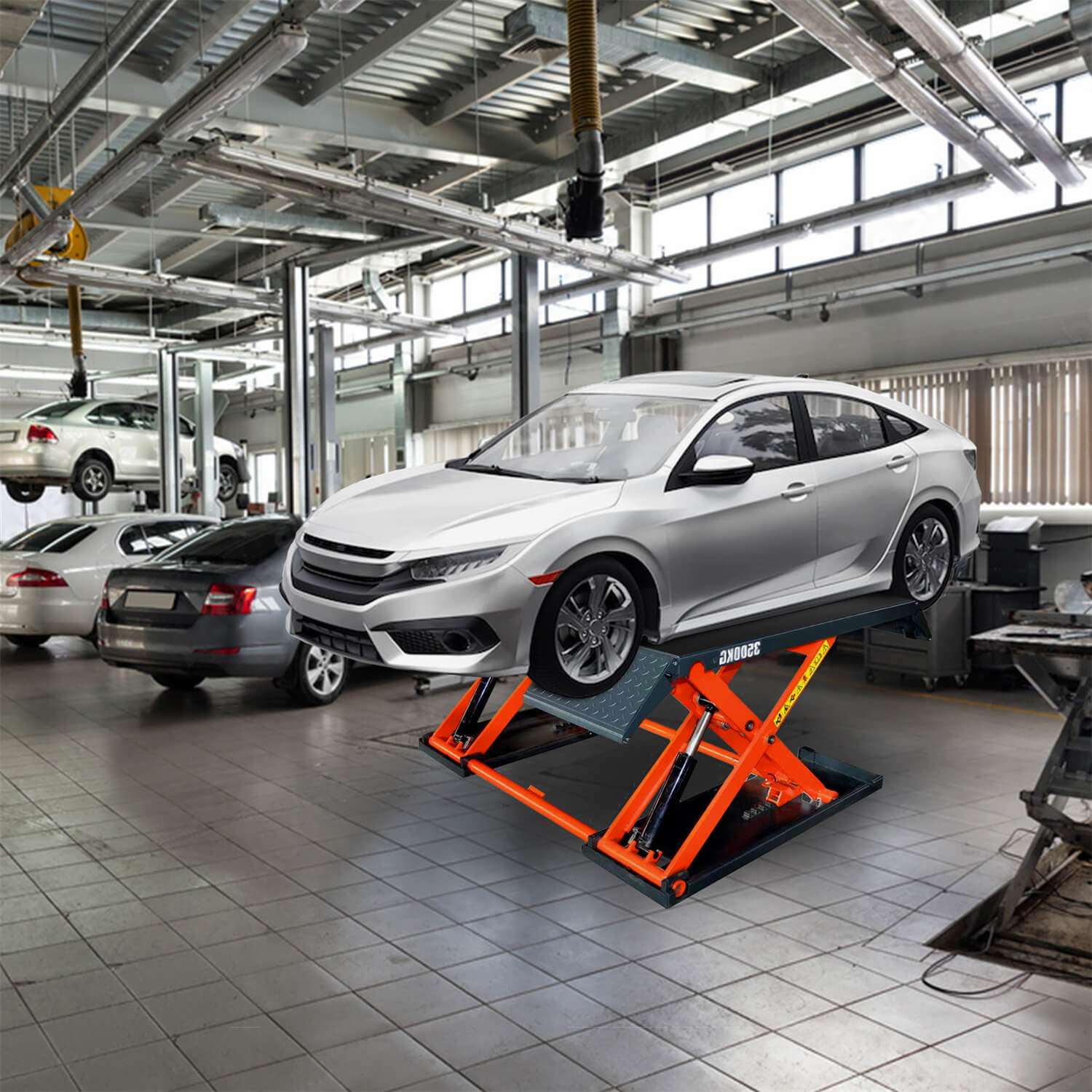 This scissor lift can also be used for car storage