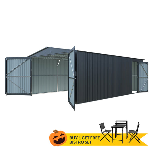13'x20' Plus Upgraded Metal Garage Shed with Double Front Doors, Side Entry Door