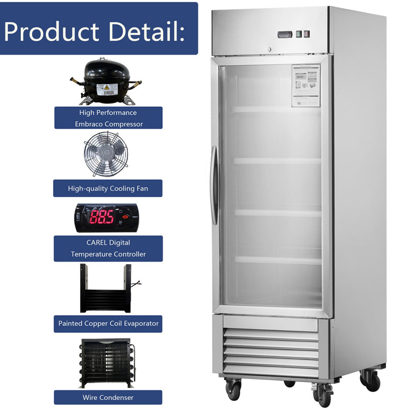 27"W Merchandiser Refrigerator Commercial Display Glass Door Refrigerator