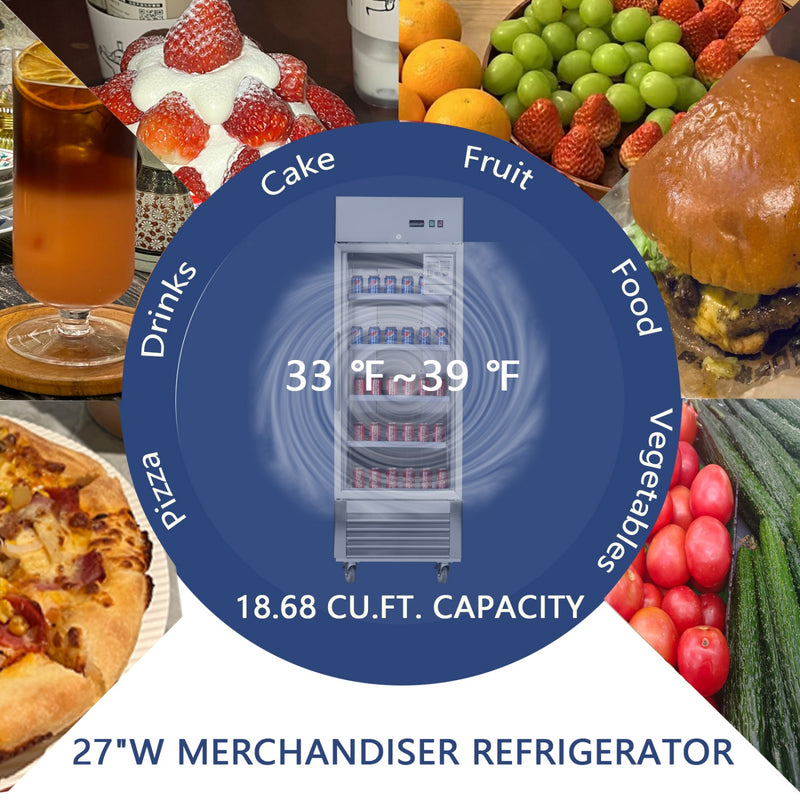 27"W Merchandiser Refrigerator Commercial Display Glass Door Refrigerator