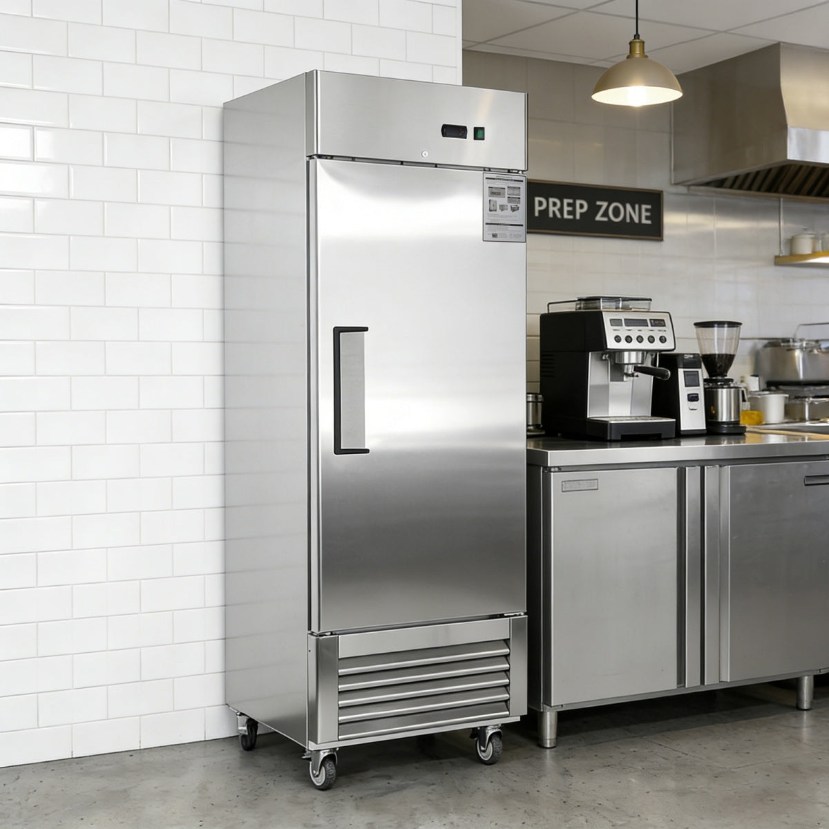 Stainless steel refrigerator in a kitchen