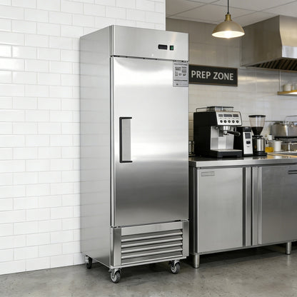 Stainless steel refrigerator in a kitchen