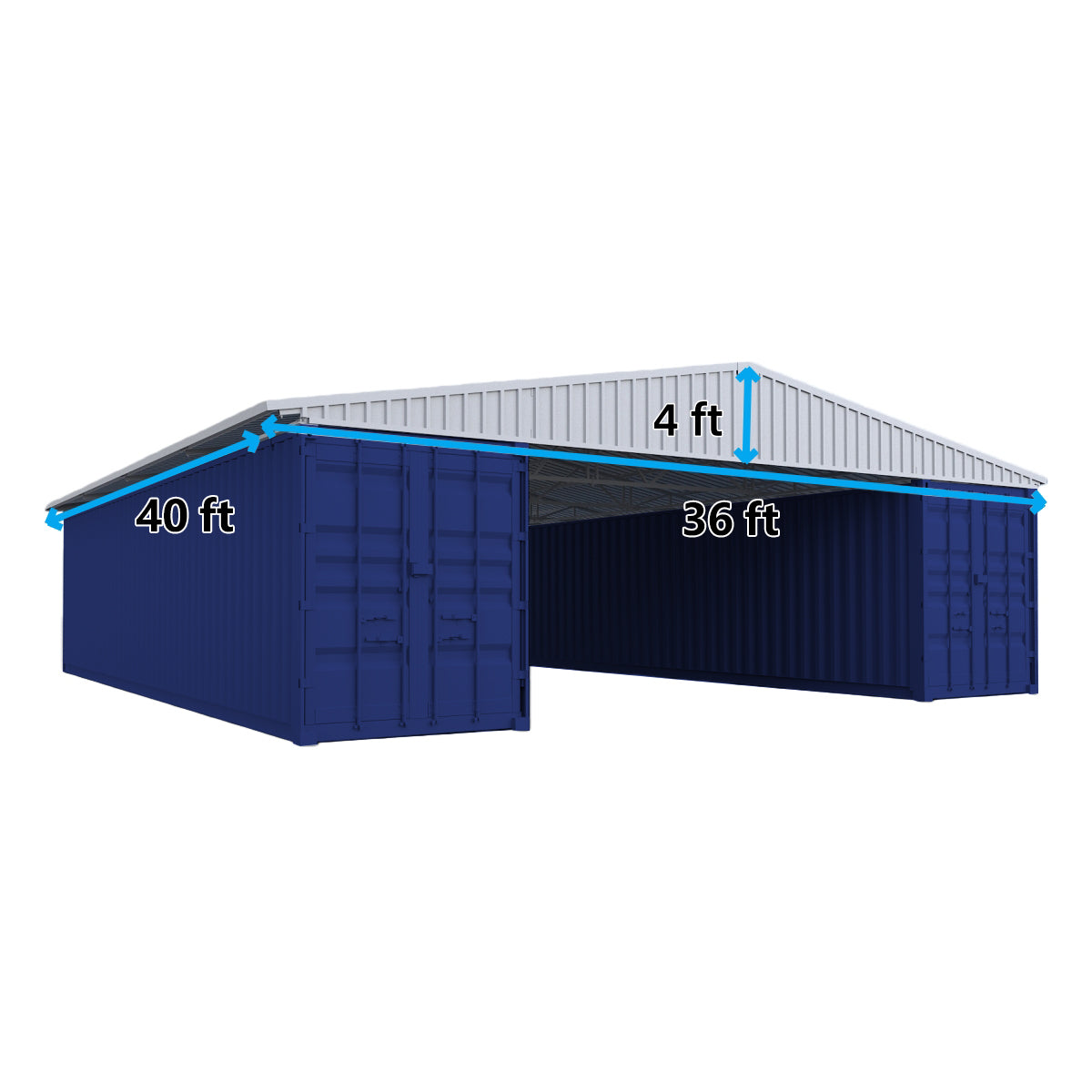 W36'xL40'xH4' Steel Shipping Container Roof Kit dimension