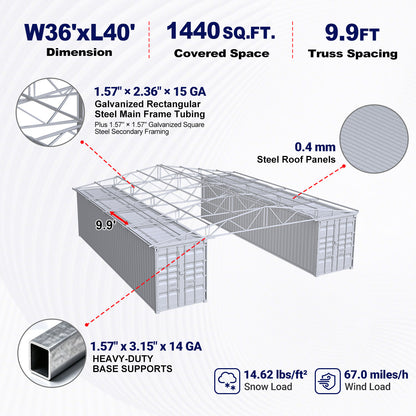 W36'xL40'xH4' Steel Shipping Container Roof Kit