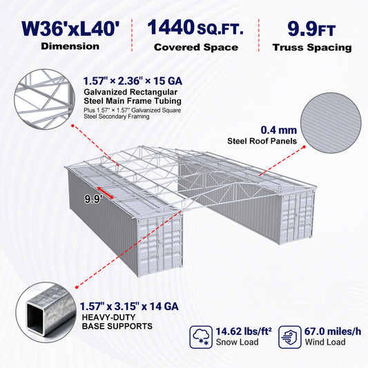 W36'xL40'xH4' Steel Shipping Container Roof Kit