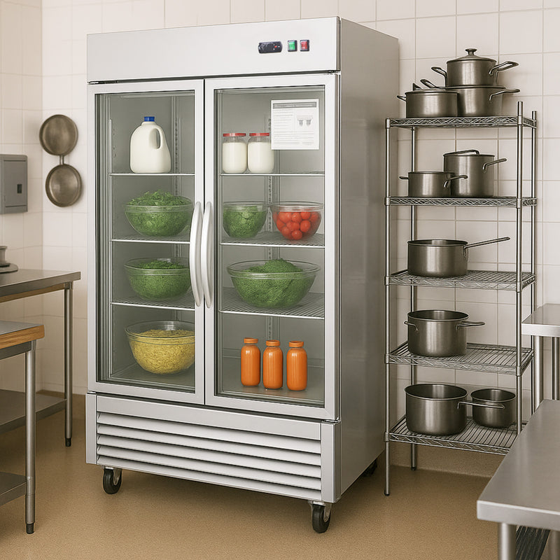 54"W Commercial Refrigerator 42 cu. ft. 2 Glass Door Reach In Refrigerator Scene