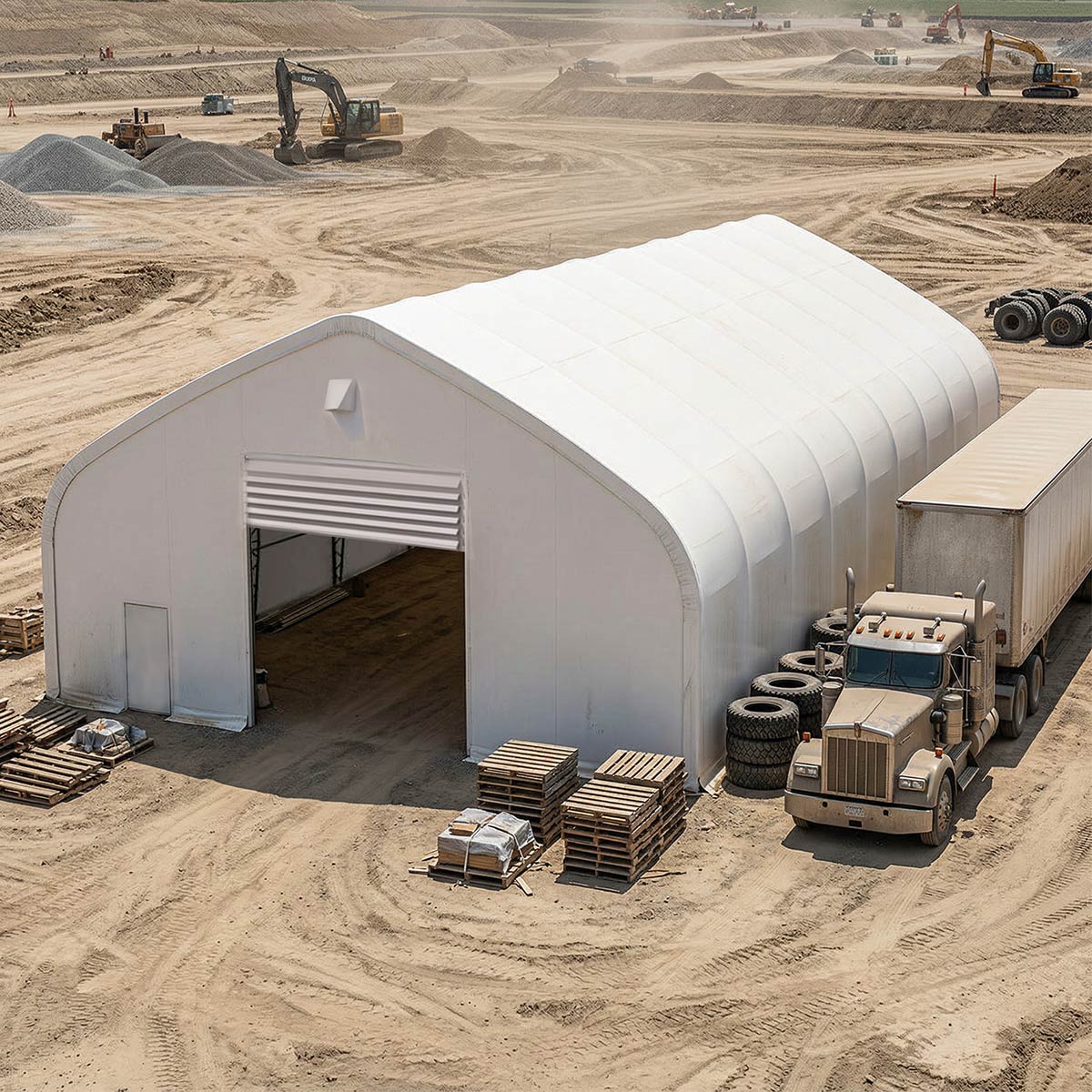 W60'xL120'xH25' Double Truss Storage Shelter