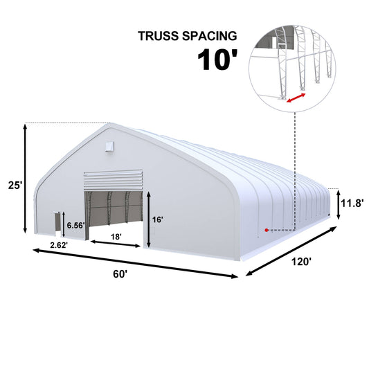 W60'xL120'xH25' Double Truss Storage Shelter