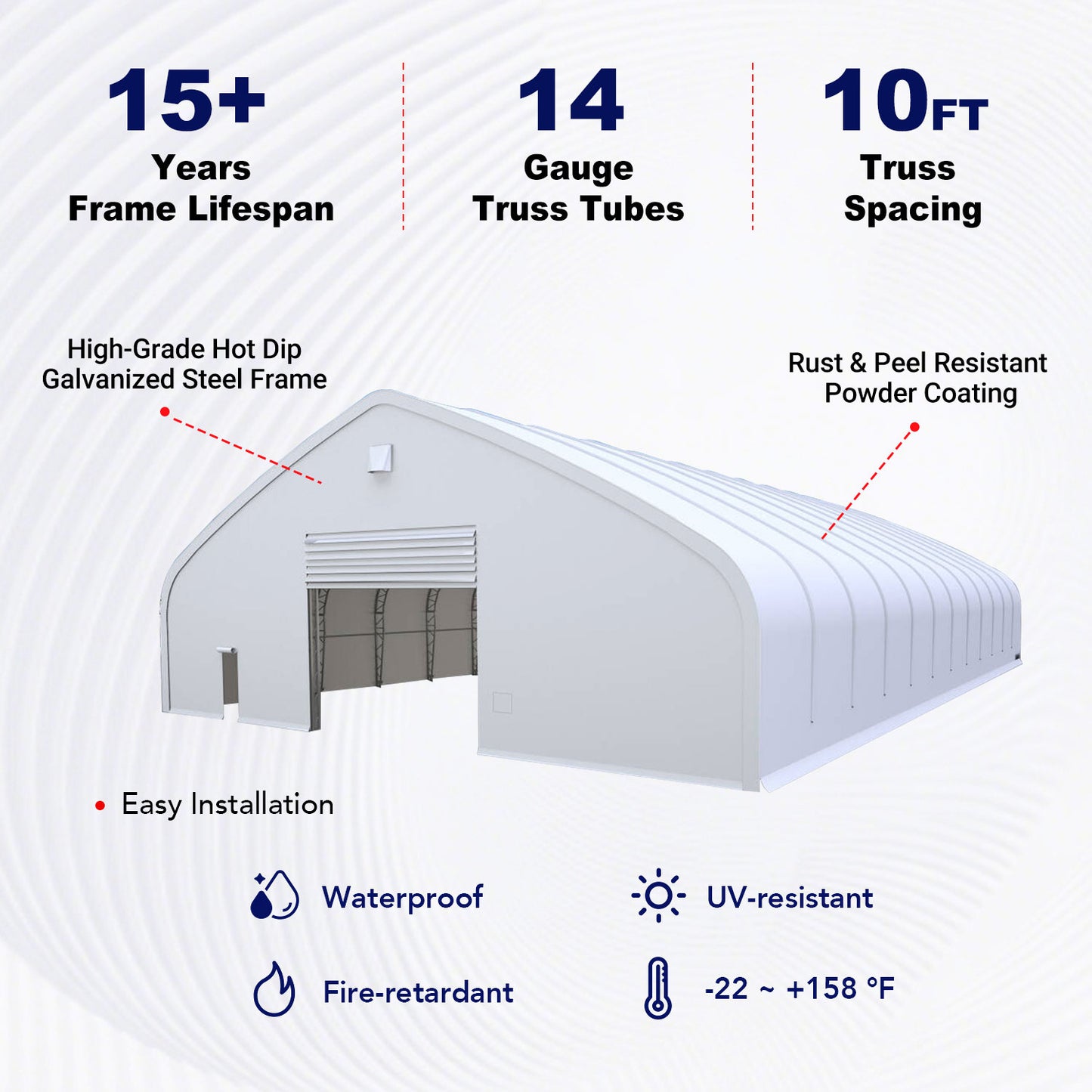 W60'xL120'xH25' Double Truss Storage Shelter