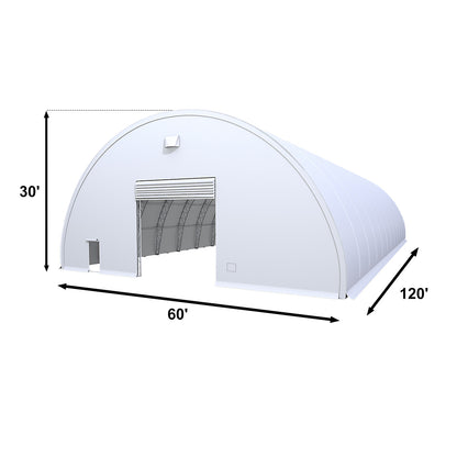Dome-shaped storage building with dimensions labeled on a white background