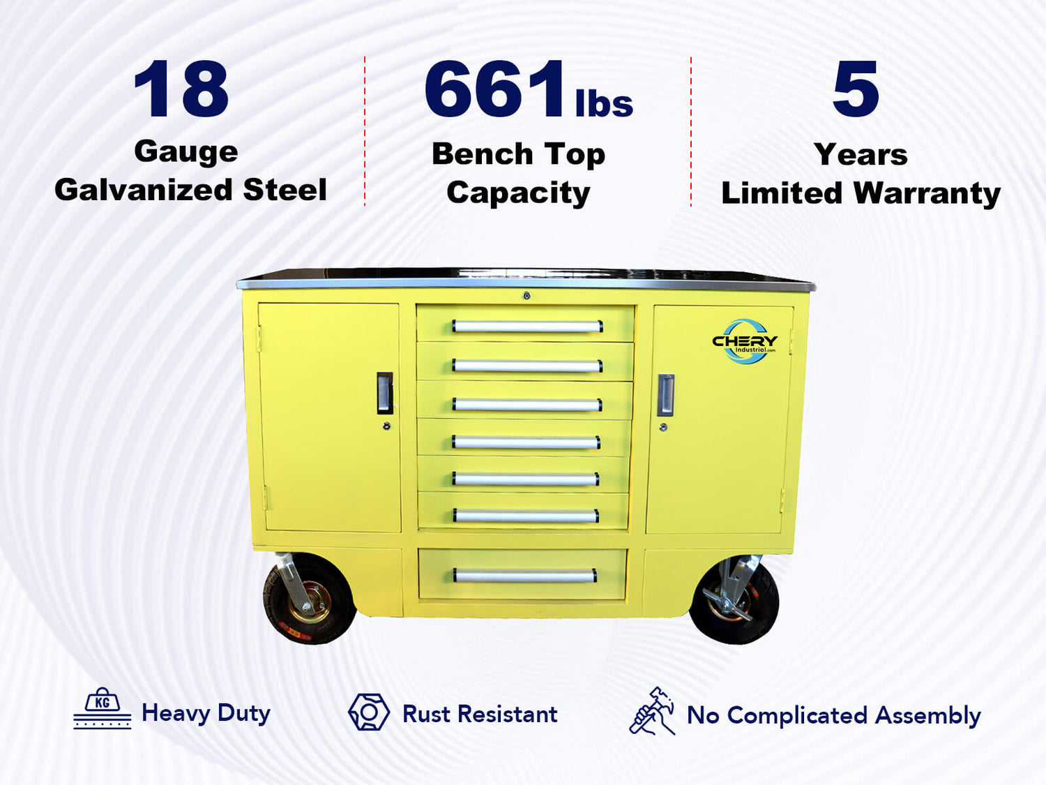 4.5ft Heavy Duty Mobile Workbench with 7 Drawers & 2 Cabinets