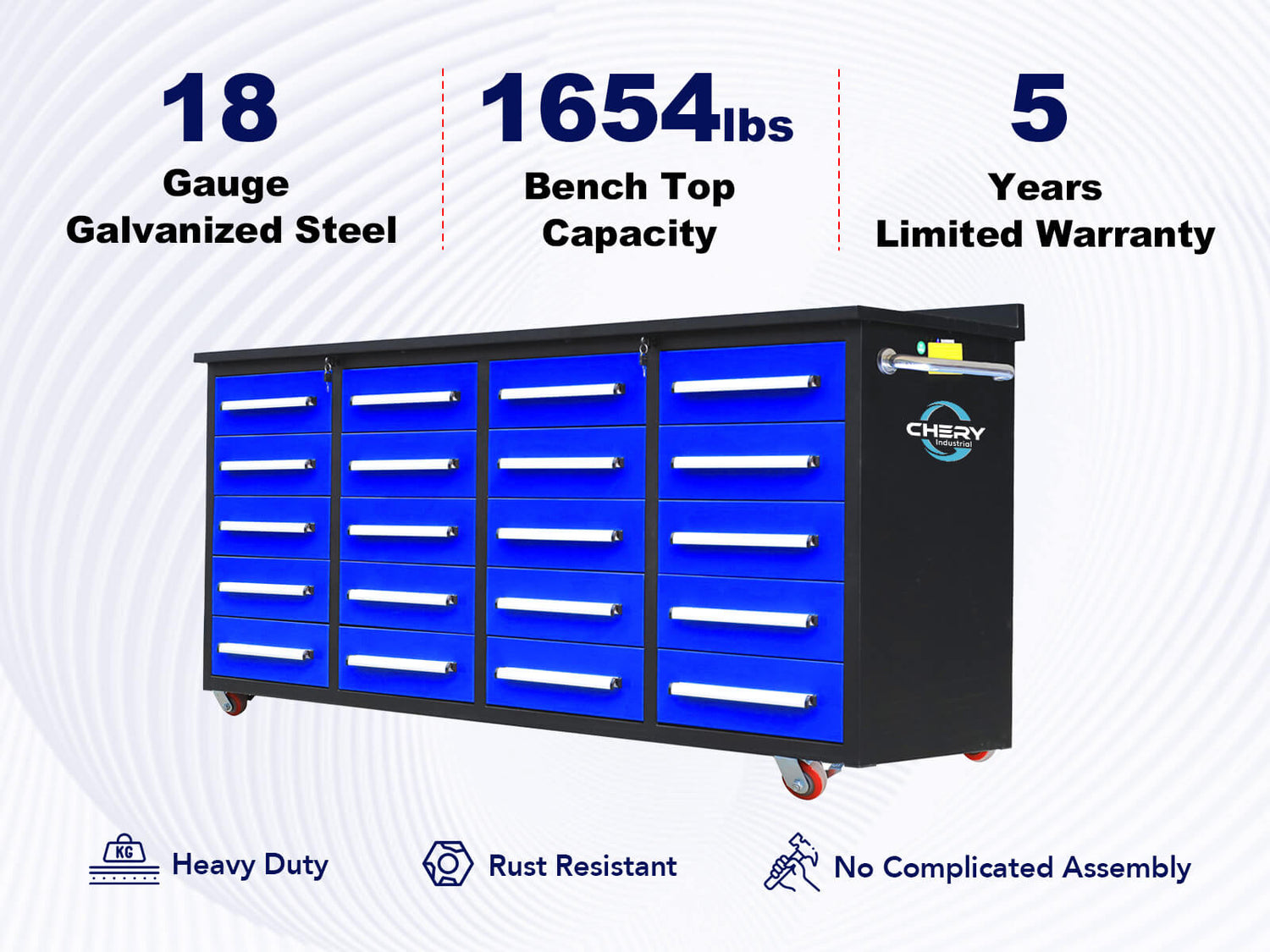 7ft 20-Drawer Storage Workbench with Wheels