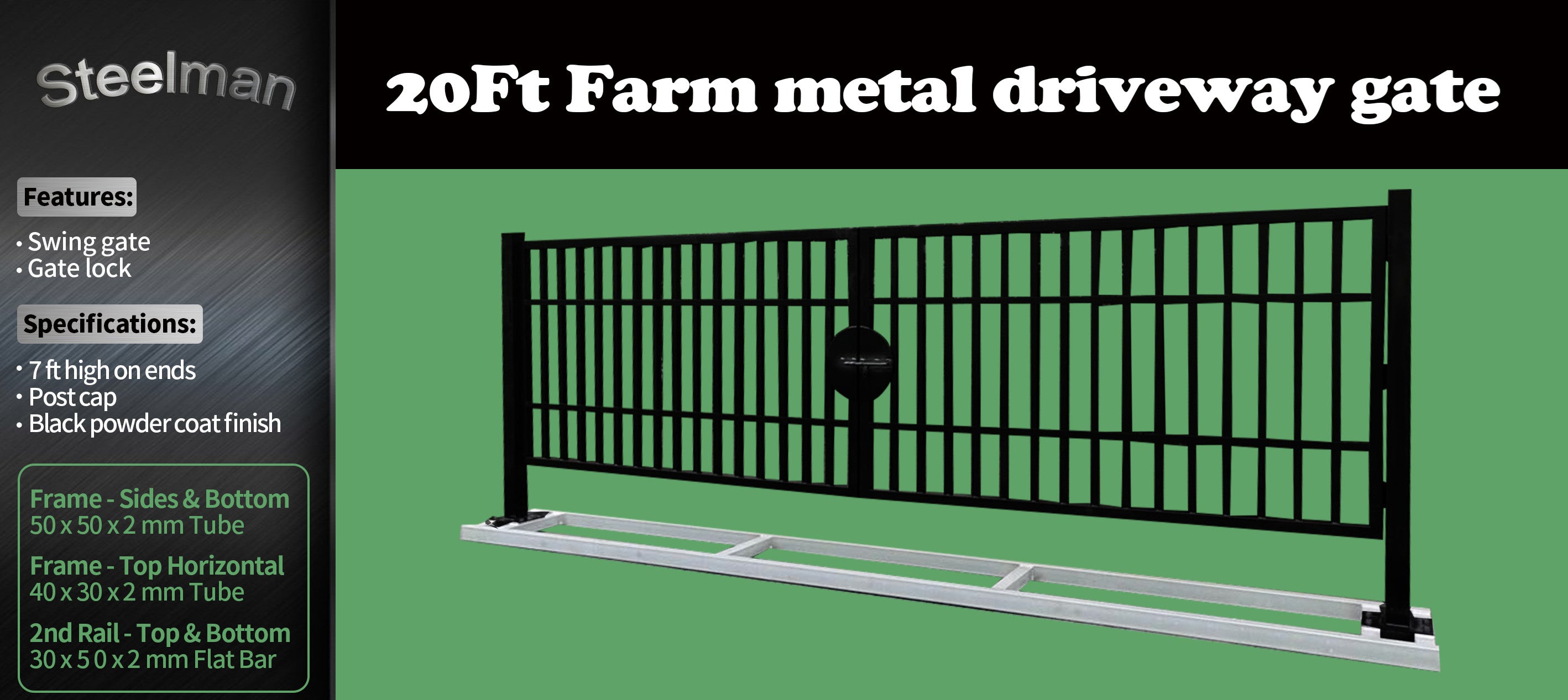 Steelman 20ft Farm Metal Driveway Gate